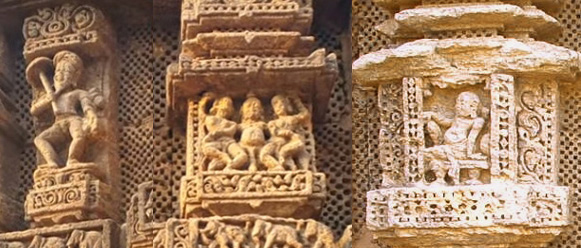 Chinese sculptures on Konark Temple wall